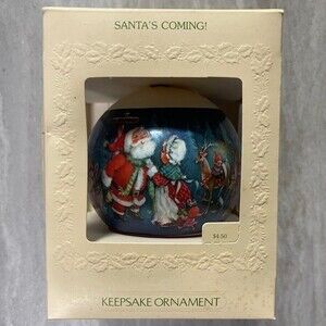 Vintage 1981 Hallmark Keepsake Ornament "Santa’s Coming!”unbreakable satin).